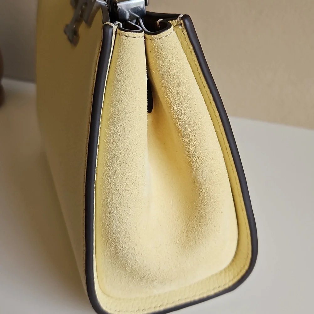 NWT Tory Burch Mini Eleanor Pebbled Satchel. Lemon Sugar. - Picture 3 of 11